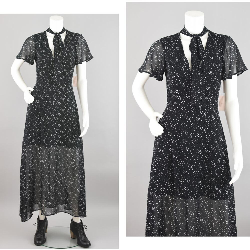 Forever 21 Black Star Print Sheer Overlay Long Maxi Dress NWT Women's Small